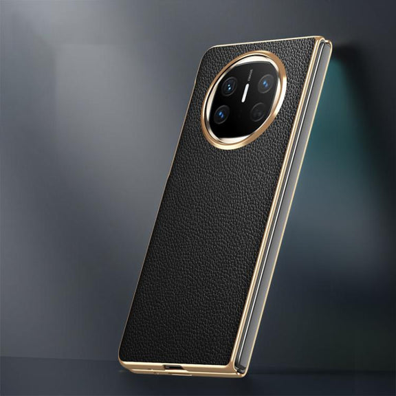 For Huawei Mate X6 Electroplated Litchi Pattern Phone Leather Case with Glass Lens(Coffee)