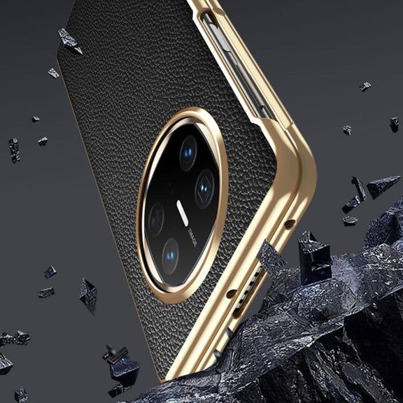 For Huawei Mate X6 Electroplated Litchi Pattern Phone Leather Case with Glass Lens(Coffee)