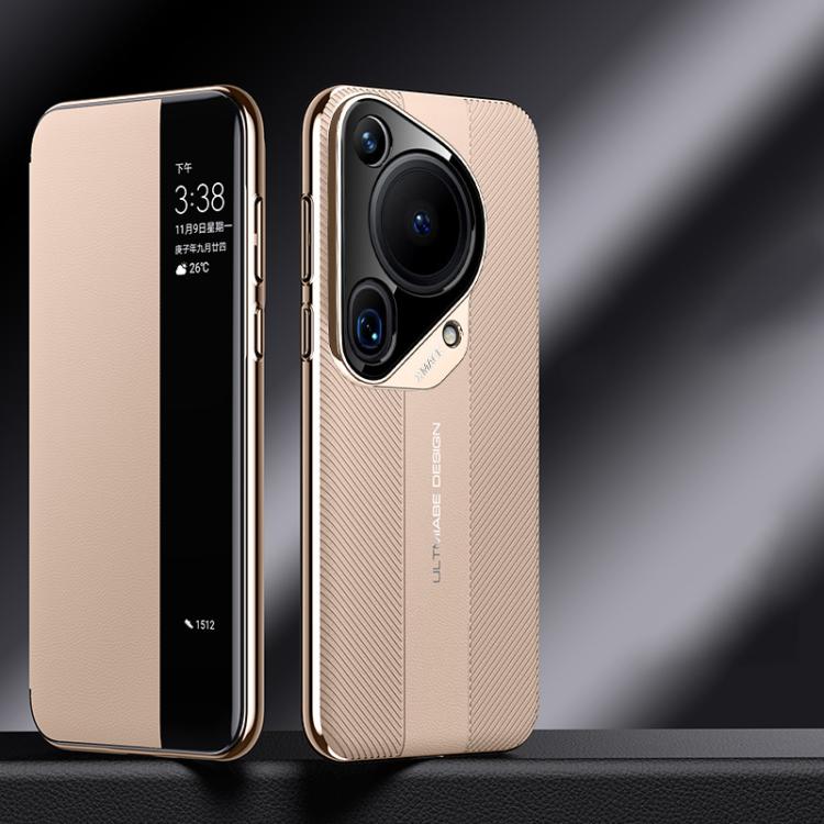 For Huawei Pura 70 Ultra Smart View Window Imitation Ultimate Design Phone Case(Gold) - Huawei Cases by PMC TechLife | Online Shopping South Africa | PMC TechLife | Buy Now Pay Later Mobicred