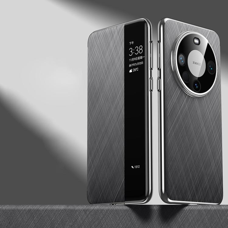 For Huawei Mate 60 Pro Smart View Window Plain Leather Paint PC Phone Case(Grey) - Huawei Cases by PMC TechLife | Online Shopping South Africa | PMC TechLife | Buy Now Pay Later Mobicred