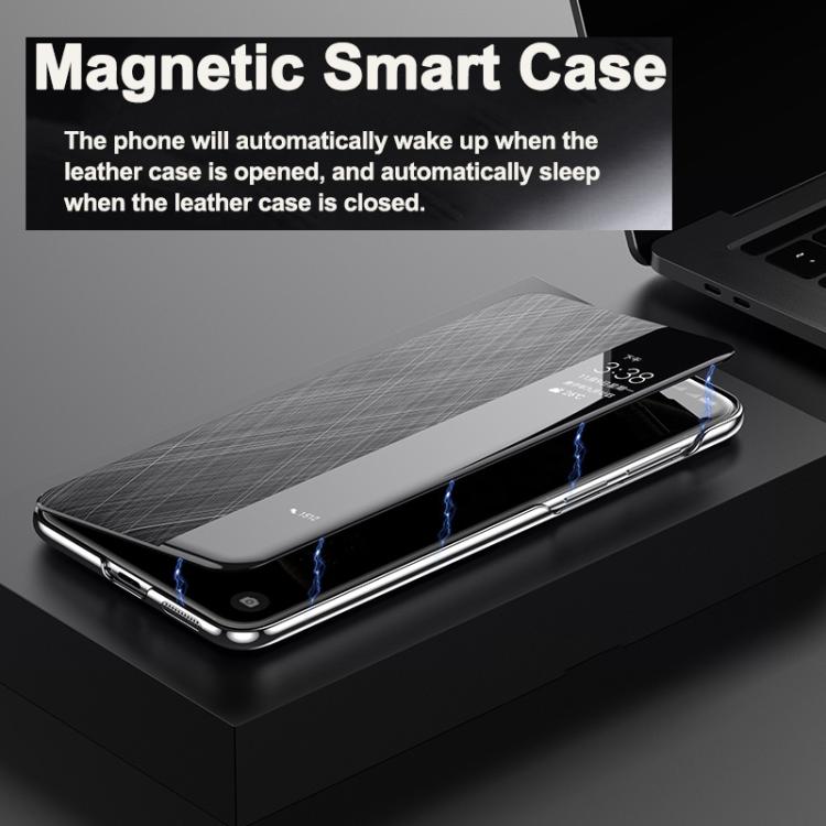 For Huawei Mate 60 Pro Smart View Window Plain Leather Paint PC Phone Case(Grey) - Huawei Cases by PMC TechLife | Online Shopping South Africa | PMC TechLife | Buy Now Pay Later Mobicred