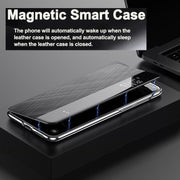 For Huawei Mate 60 Pro Smart View Window Plain Leather Paint PC Phone Case(Grey)