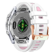 For Garmin Fenix 8 AMOLED 43mm Rose Gold Steel Buckle Quick Release Silicone Watch Band(White Pink)