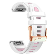 For Garmin Fenix 8 AMOLED 43mm Rose Gold Steel Buckle Quick Release Silicone Watch Band(White Pink)