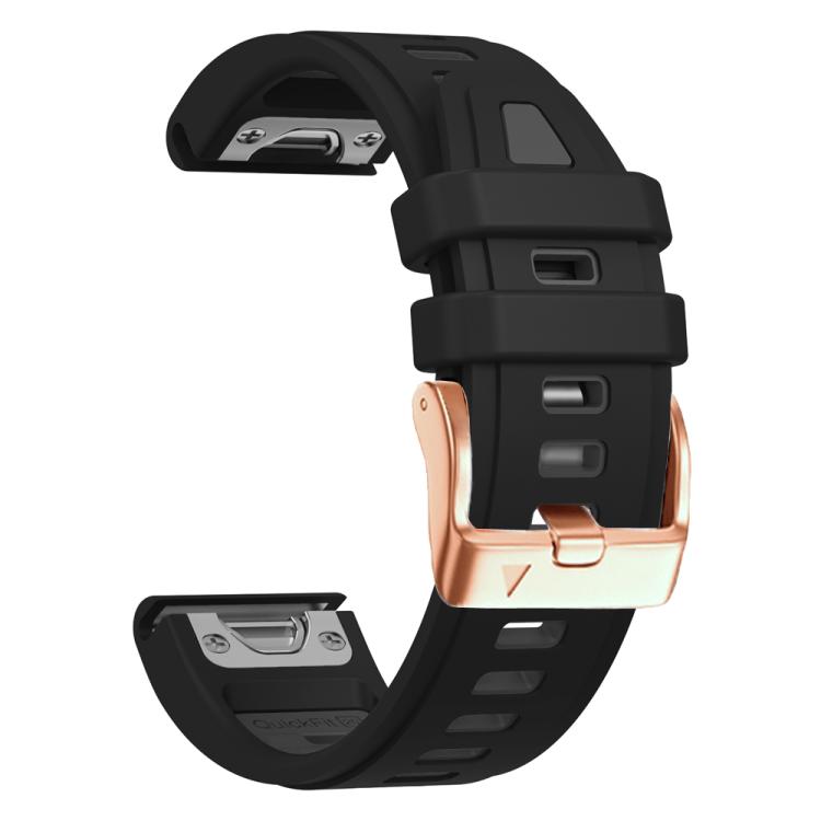 For Garmin Fenix 8 AMOLED 43mm Rose Gold Steel Buckle Quick Release Silicone Watch Band(Black Gray) - free shipping - PMC TechLife - Order now!