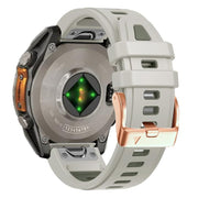 For Garmin Fenix 8 AMOLED 43mm Rose Gold Steel Buckle Quick Release Silicone Watch Band(Sand Gray)