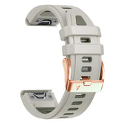 For Garmin Fenix 8 AMOLED 43mm Rose Gold Steel Buckle Quick Release Silicone Watch Band(Sand Gray)