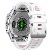 For Garmin Fenix 8 AMOLED 43mm Silver Steel Buckle Quick Release Silicone Watch Band(White Pink)