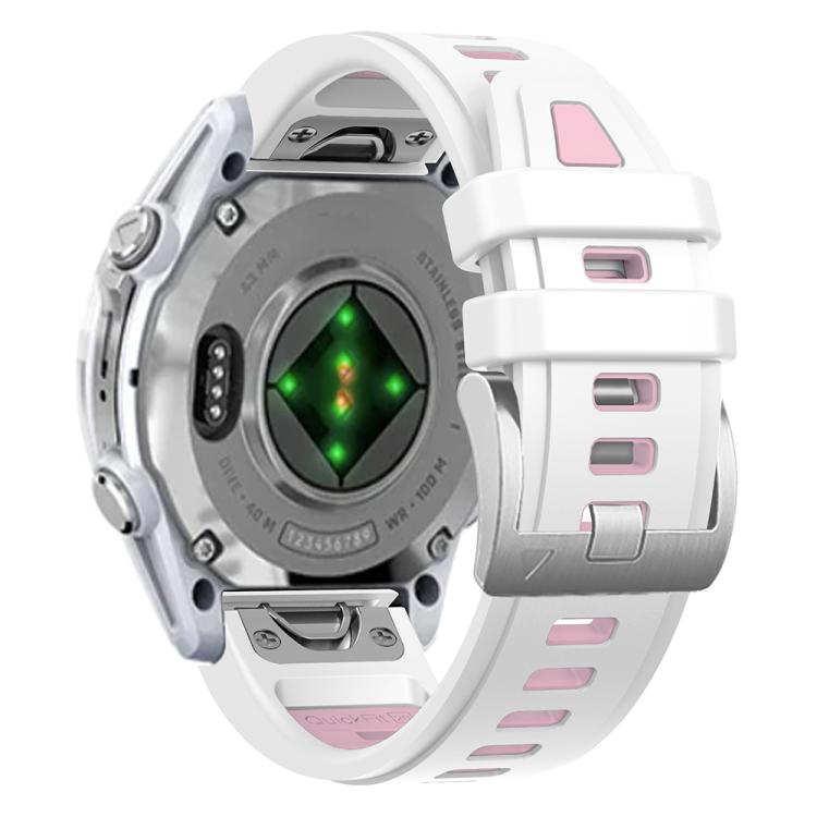 For Garmin Fenix 8 AMOLED 43mm Silver Steel Buckle Quick Release Silicone Watch Band(White Pink)