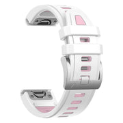 For Garmin Fenix 8 AMOLED 43mm Silver Steel Buckle Quick Release Silicone Watch Band(White Pink)