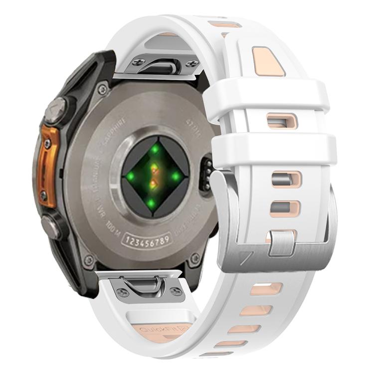 For Garmin Fenix 8 AMOLED 43mm Silver Steel Buckle Quick Release Silicone Watch Band(White Khaki) - free shipping - PMC TechLife - Order now!