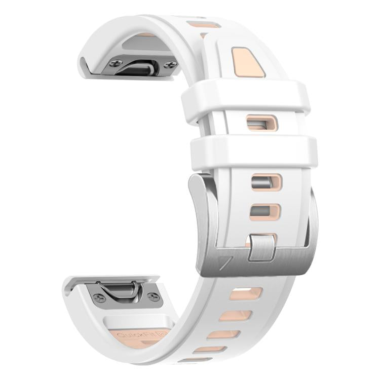 For Garmin Fenix 8 AMOLED 43mm Silver Steel Buckle Quick Release Silicone Watch Band(White Khaki) - free shipping - PMC TechLife - Order now!