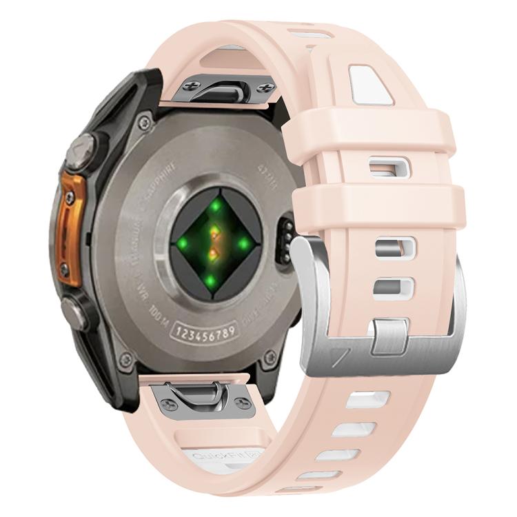 For Garmin Fenix 8 AMOLED 43mm Silver Steel Buckle Quick Release Silicone Watch Band(Khaki White) - free shipping - PMC TechLife - Order now!