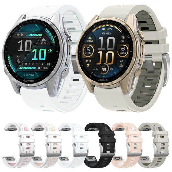 For Garmin Fenix 8 AMOLED 43mm Silver Steel Buckle Quick Release Silicone Watch Band(Sand Gray)