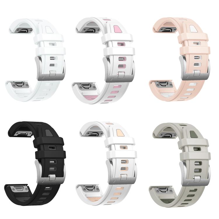 For Garmin Fenix 8 AMOLED 43mm Silver Steel Buckle Quick Release Silicone Watch Band(White)
