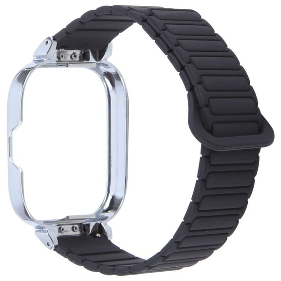For Redmi Watch 5 / Watch 4 Metal Silver Frame Integrated I-shaped Magnetic Silicone Watch Band(Black)