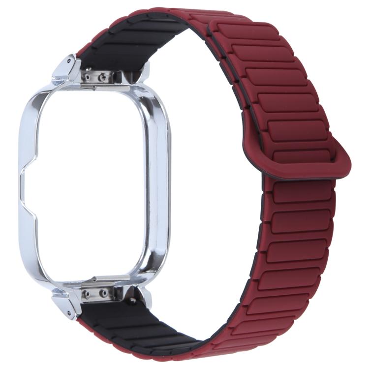For Redmi Watch 5 / Watch 4 Metal Silver Frame Integrated I-shaped Magnetic Silicone Watch Band(Wine Red Black) - free shipping - PMC TechLife - Order now!