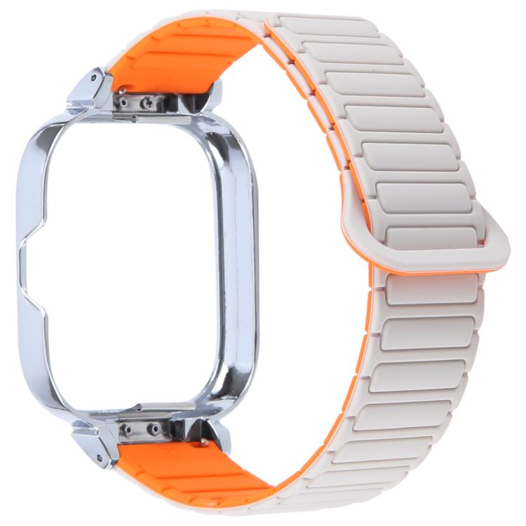 For Redmi Watch 5 / Watch 4 Metal Silver Frame Integrated I-shaped Magnetic Silicone Watch Band(White Orange) - free shipping - PMC TechLife - Order now!