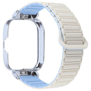 For Redmi Watch 5 / Watch 4 Metal Silver Frame Integrated I-shaped Magnetic Silicone Watch Band(White Blue)