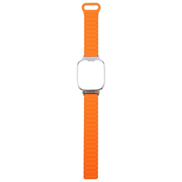 For Redmi Watch 5 / Watch 4 Metal Silver Frame Integrated I-shaped Magnetic Silicone Watch Band(Orange Black) - free shipping - PMC TechLife - Order now!