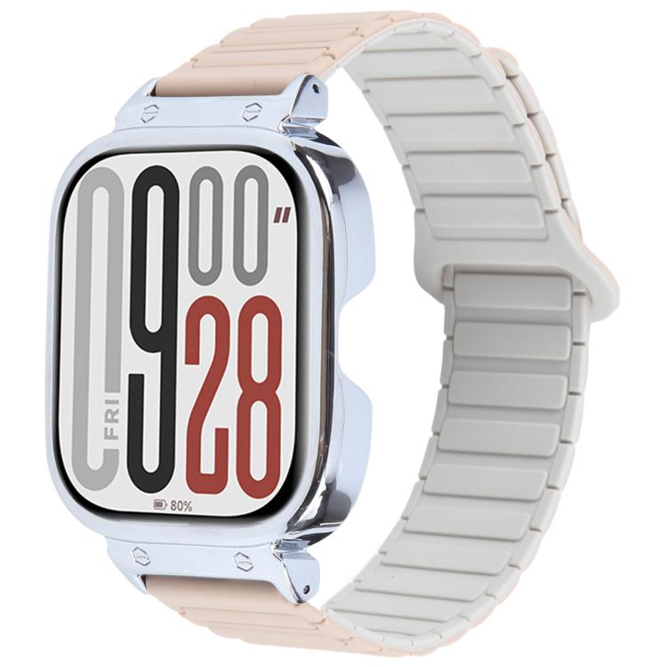 For Redmi Watch 5 / Watch 4 Metal Silver Frame Integrated I-shaped Magnetic Silicone Watch Band(Milk Tea Rocky White) - free shipping - PMC TechLife - Order now!