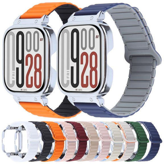 For Redmi Watch 5 / Watch 4 Metal Silver Frame Integrated I-shaped Magnetic Silicone Watch Band(Black)