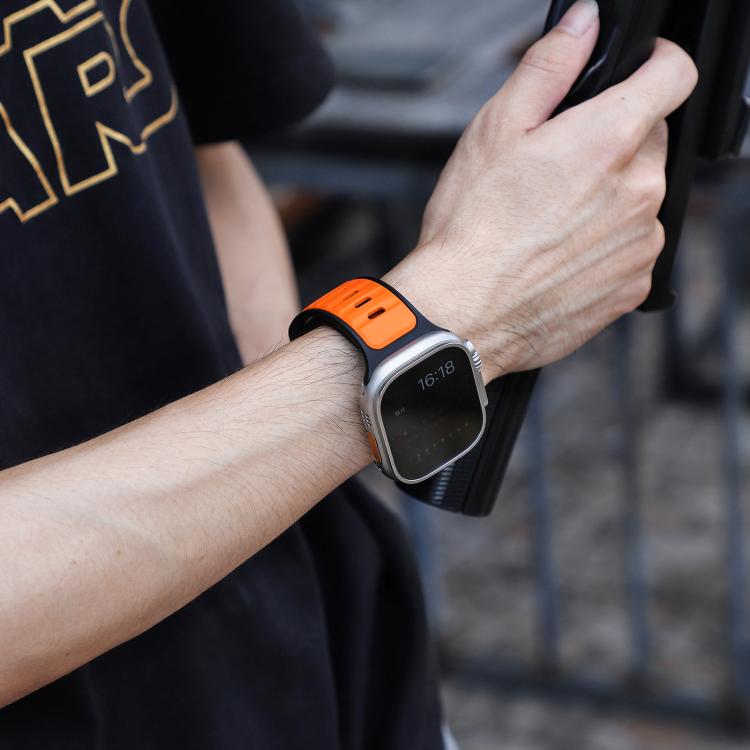 For Apple Watch 42mm / 41mm / 40mm / 38mm Norman Buckle Two-color Silicone Watch Band(Black Orange)