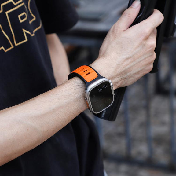 For Apple Watch 46mm / 49mm / 45mm / 44mm Norman Buckle Two-color Silicone Watch Band(Black Orange)