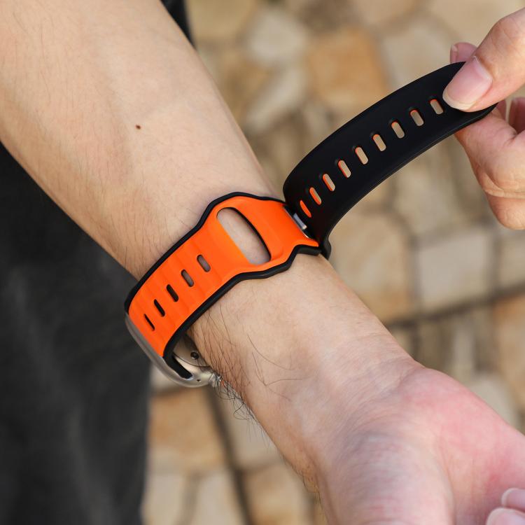 For Apple Watch 46mm / 49mm / 45mm / 44mm Norman Buckle Two-color Silicone Watch Band(Black Orange)