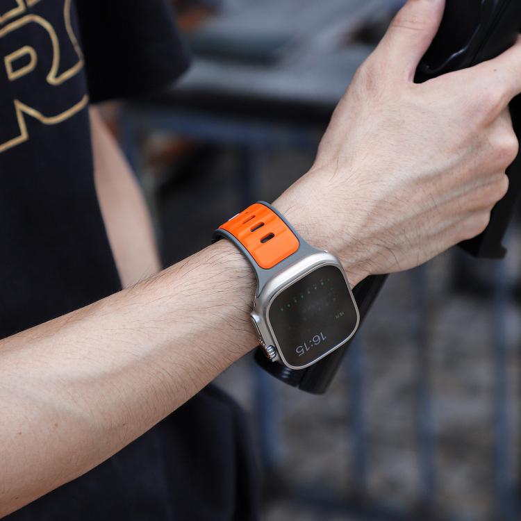 For Apple Watch 46mm / 49mm / 45mm / 44mm Norman Buckle Two-color Silicone Watch Band(Grey Orange)