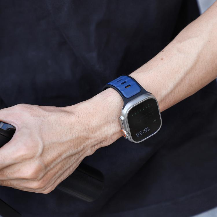For Apple Watch 46mm / 49mm / 45mm / 44mm Norman Buckle Two-color Silicone Watch Band(Blue Black)