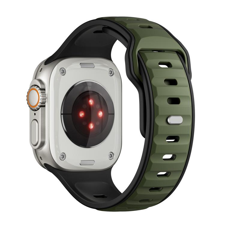 For Apple Watch 46mm / 49mm / 45mm / 44mm Norman Buckle Two-color Silicone Watch Band(Army Green Black)
