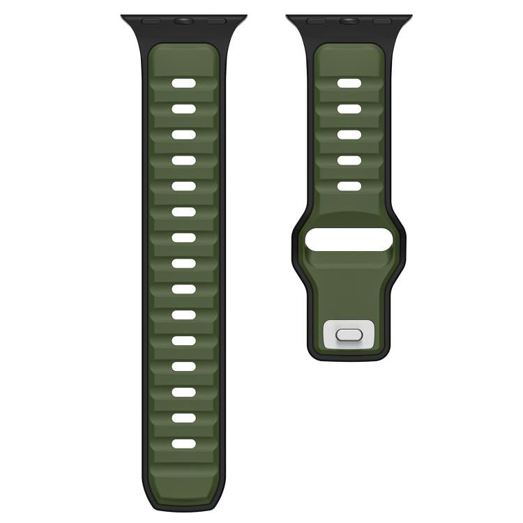 For Apple Watch 46mm / 49mm / 45mm / 44mm Norman Buckle Two-color Silicone Watch Band(Army Green Black)