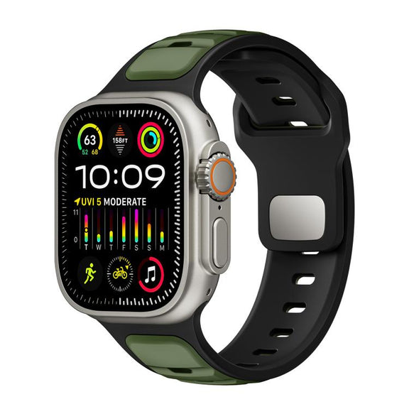 For Apple Watch 46mm / 49mm / 45mm / 44mm Norman Buckle Two-color Silicone Watch Band(Army Green Black)