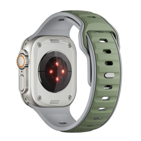 For Apple Watch 46mm / 49mm / 45mm / 44mm Norman Buckle Two-color Silicone Watch Band(Light Green Grey)