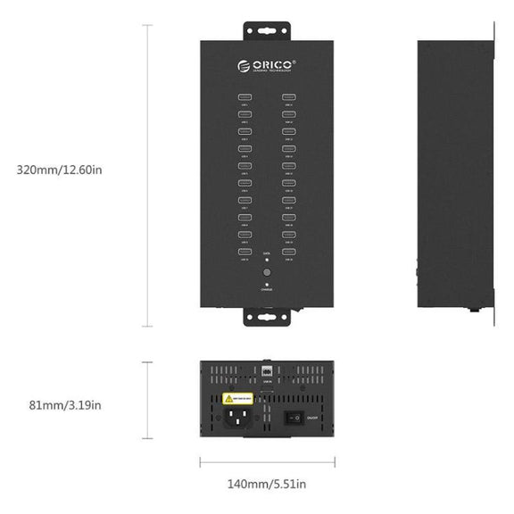 ORICO IH20P Industrial Grade 20 Ports USB 2.0 Hub, Plug:UK Plug(Black)