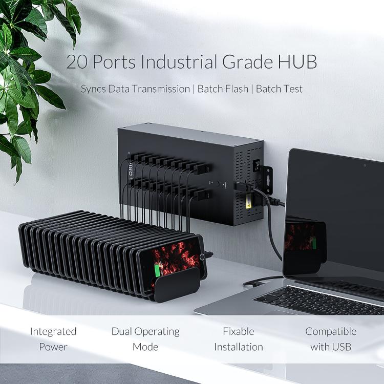 ORICO IH20P Industrial Grade 20 Ports USB 2.0 Hub, Plug:EU Plug(Black) - free shipping - PMC TechLife - Order now!