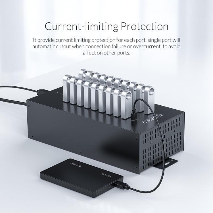 ORICO IH20P Industrial Grade 20 Ports USB 2.0 Hub, Plug:EU Plug(Black) - free shipping - PMC TechLife - Order now!