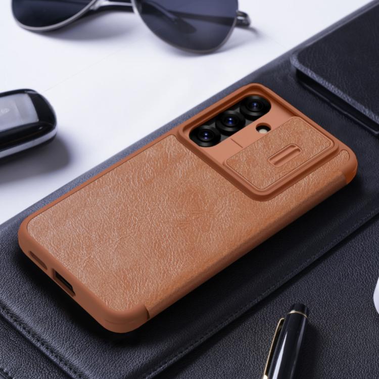 For Samsung Galaxy S25+ 5G NILLKIN QIN Series Pro Sliding Camera Cover Design Leather Phone Case(Brown) - free shipping - PMC Jewellery - Order now!
