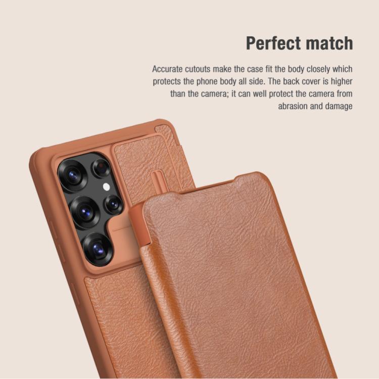 For Samsung Galaxy S25 Ultra 5G NILLKIN QIN Series Pro Sliding Camera Cover Design Leather Phone Case(Black)