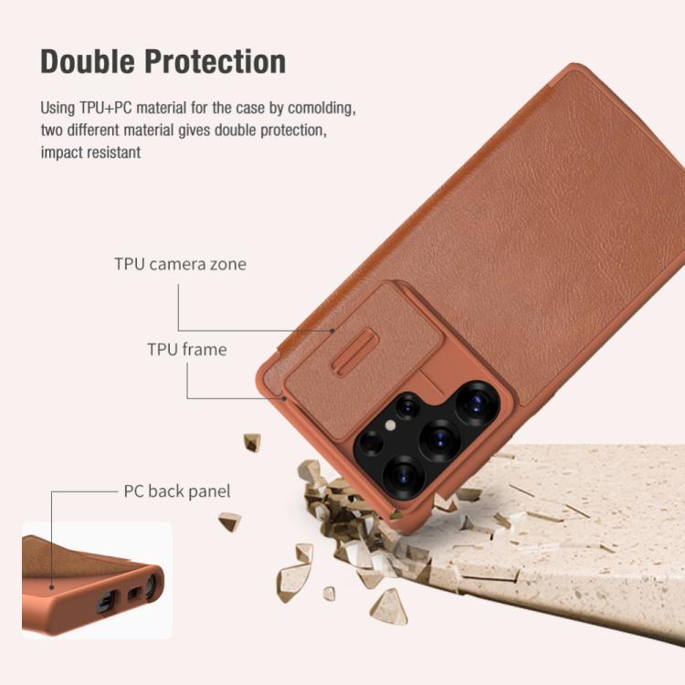 For Samsung Galaxy S25 Ultra 5G NILLKIN QIN Series Pro Sliding Camera Cover Design Leather Phone Case(Black)