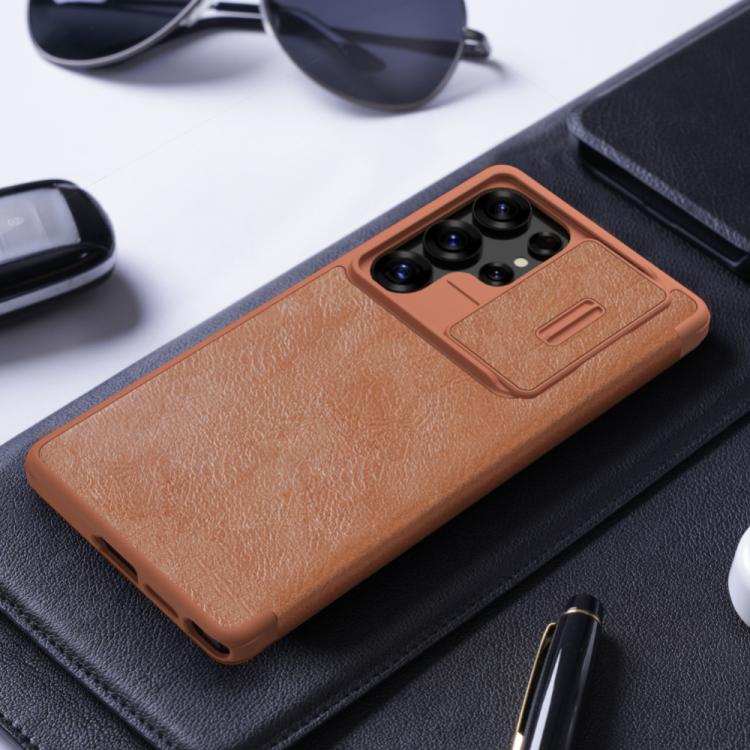 For Samsung Galaxy S25 Ultra 5G NILLKIN QIN Series Pro Sliding Camera Cover Design Leather Phone Case(Black)