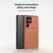 For Samsung Galaxy S25 Ultra 5G NILLKIN QIN Series Pro Sliding Camera Cover Design Leather Phone Case(Black)
