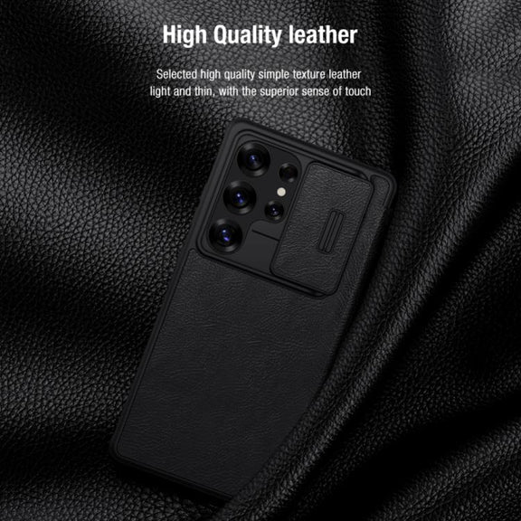 For Samsung Galaxy S25 Ultra 5G NILLKIN QIN Series Pro Sliding Camera Cover Design Leather Phone Case(Black)