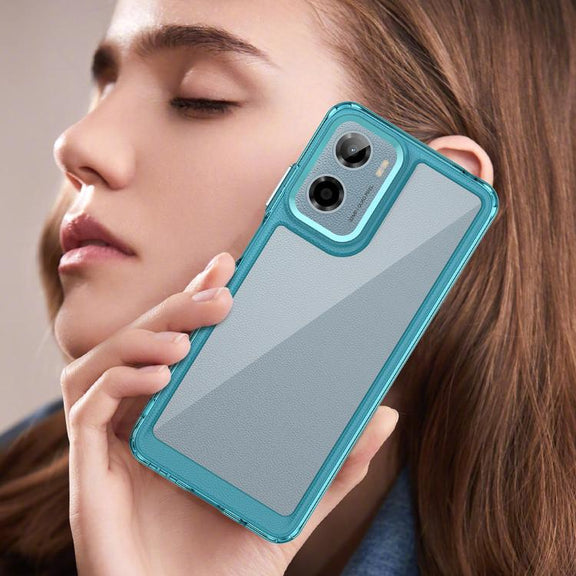 For Motorola Moto G05 Colorful Series Acrylic Hybrid TPU Phone Case(Transparent Blue)