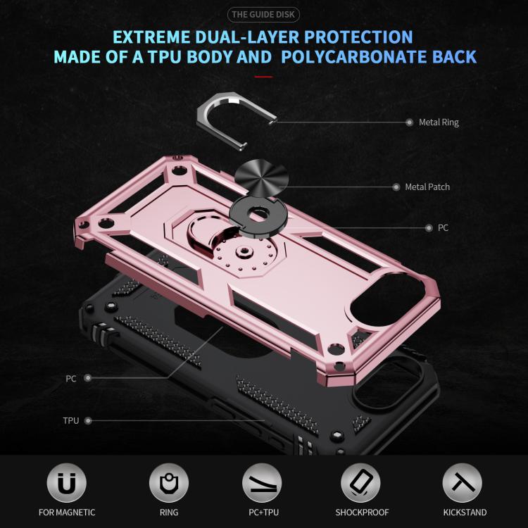 For iPhone 16e Shockproof TPU Hybrid PC Phone Case with Holder(Rose Gold) - iPhone 16e Cases by PMC TechLife | Online Shopping South Africa | PMC TechLife | Buy Now Pay Later Mobicred