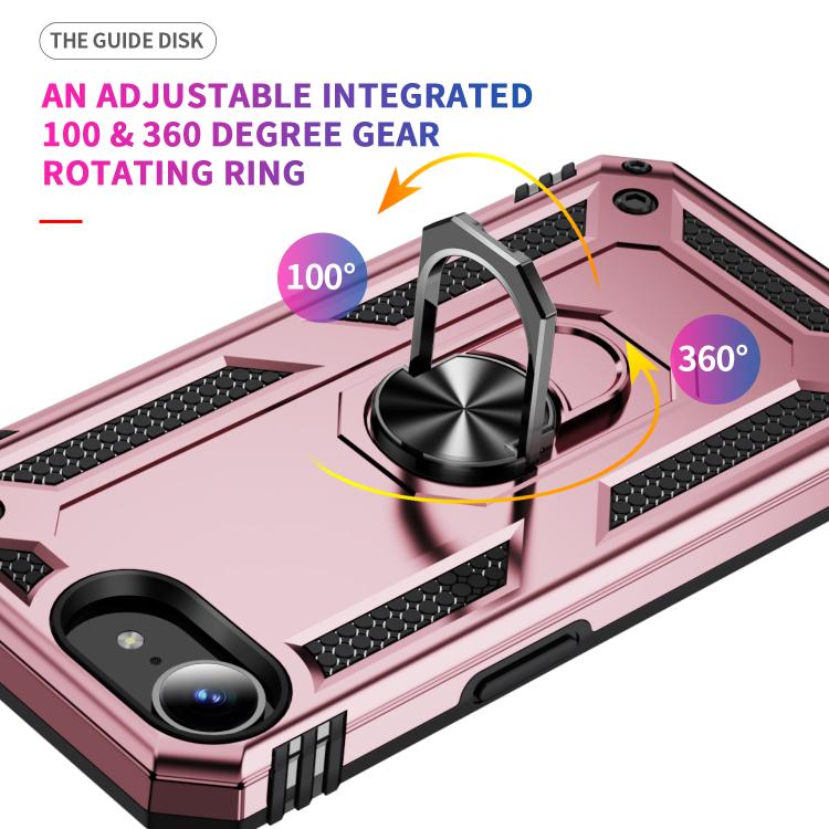 For iPhone 16e Shockproof TPU Hybrid PC Phone Case with Holder(Rose Gold)