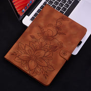 For Tecno Megapad 11 Lily Embossed Leather Tablet Case(Brown)