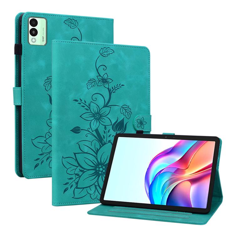 For Tecno Megapad 11 Lily Embossed Leather Tablet Case(Green) - Others by PMC TechLife | Online Shopping South Africa | PMC TechLife | Buy Now Pay Later Mobicred