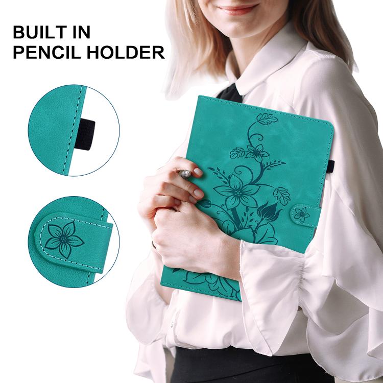 For Tecno Megapad 11 Lily Embossed Leather Tablet Case(Green) - Others by PMC TechLife | Online Shopping South Africa | PMC TechLife | Buy Now Pay Later Mobicred